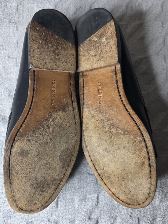 Cole Haan Black and Brown Kiltie Loafers with Buckle